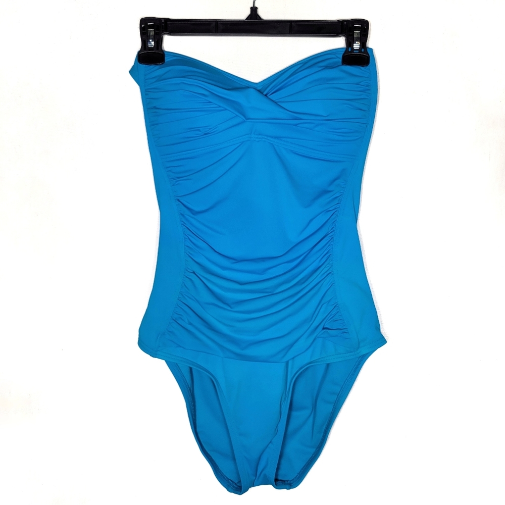 Liz Claiborne size 8 blue halter tie top bathing suit one piece swim